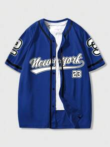 ROMWE MEN Prep 男式宽松单排扣城市标志印花短袖休闲衬衫