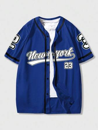 Prep Camicia casual da uomo con vestibilità ampia, monopetto, stampa del logo della città, manica corta