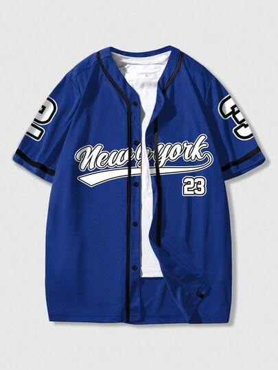 Prep قميص كاجوال رجالي واسع الحمل بنمط طباعة شعار المدينة بأكمام قصيرة وأحادي الصدر