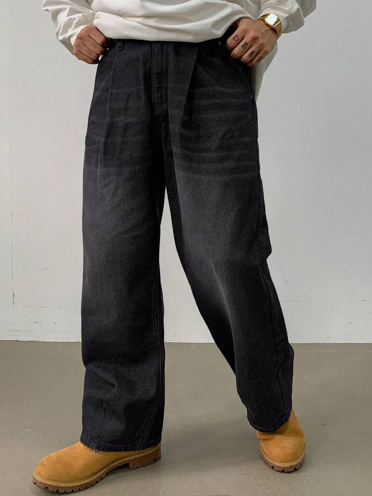 DAZY 男士秋季口袋直筒宽松休闲百搭牛仔裤 - 黑色 - 查看 5