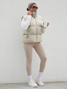 EURMUSE Chaleco con capucha sin mangas para mujer con relleno cálido - Beis - Ver 4