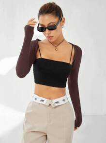 Comfortcana Spring Solid Crop Cardigan Without Cami Black Top In Fall/Winter,Brown Sweater - Coffee Brown - View 5