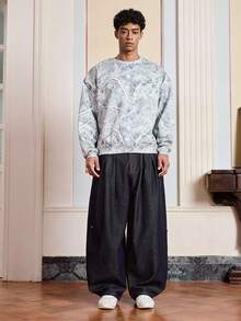 SWAVVY Áo nỉ cổ tròn in họa tiết cành lá kỹ thuật số toàn thân dành cho nam, Thu, Đông - Nhiều màu - Xem 3