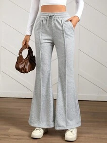 SHEIN LUNE 秋季教师灰色喇叭运动裤 秋冬季 - 灰色 - 查看 4