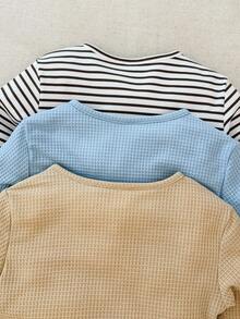 Blossori 3件套年轻男童法式优雅圆领长袖T恤套装 - 彩色 - 查看 5