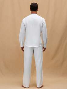 Manfinity Homme Men's Young Drawstring Collar Design Stand Collar Shirt Top And Elastic Waist Pants Set, Fall Clothes - White - View 2