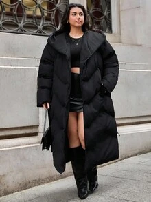 EURMUSE Crossover Quilted Hooded Puffer Women's Long Down Coat