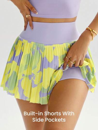 Sovereign Charm Minimalist Fashionable Color Block High Waist Pleated Sports Skort Tennis Skirts Pleated Skorts