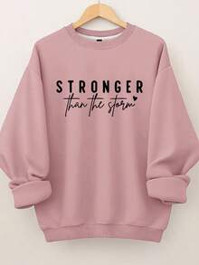 EMERY ROSE Plus Size Women's Letter Print Hot Selling Round Neck Sweatshirt Fall Cloth For Women Winter Autumn - Dusty Pink - View 1