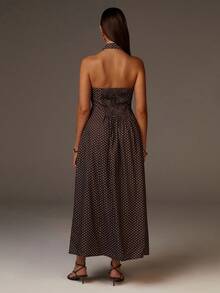 Athîral Women's Polka Dot Print Elegant Maxi Halter Dress,Party Dresses For Women