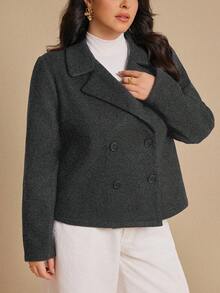 Elaquor Áo khoác blazer ngắn màu xanh navy rộng rãi cỡ lớn dành cho nữ, mùa đông - Màu xám đen - Xem 4