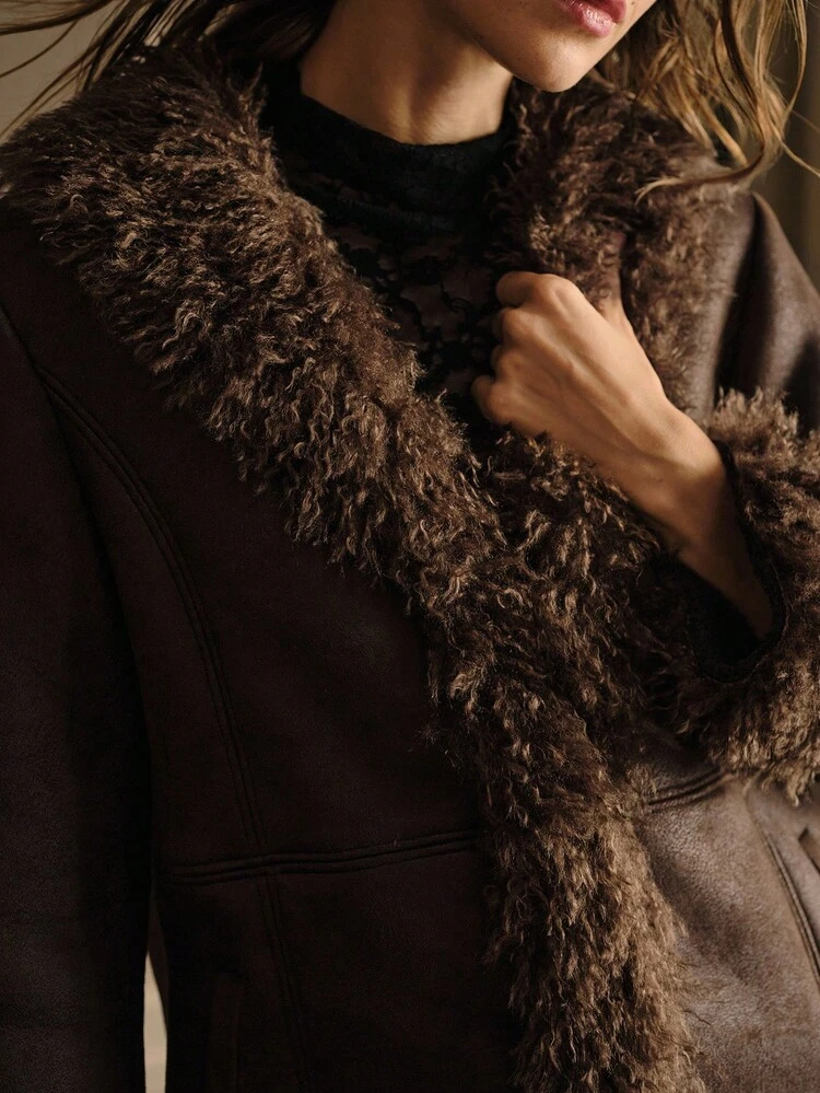 WATERFALL LONG SLEEVE FAUX FUR COAT