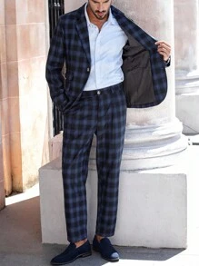 Calvornis Men's Casual Business 2 Pieces Suit, Solid Color Suit Set Jacket And Pants, Simple Fashion Casual Daily Wear Wedding Suit Prom Suit Men, Suitable For Valentine's Day Anniversary And Other Occasions, It Is A Great Gift For Your Boyfriend Or Husband. Men Plaid Suit Men Suit Set Men 2 Pieces Suit Men Blazer And Pants Men Dressy Suit