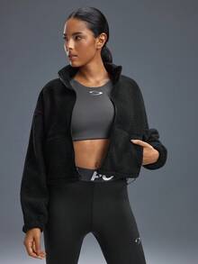 Powerista Áo khoác giữ nhiệt thể thao mùa thu cho nữ bằng vải nỉ - màu đen - Xem 5