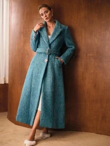 MOTF PREMIUM WOOL BELTED OVERCOAT - Teal Blue - View 8
