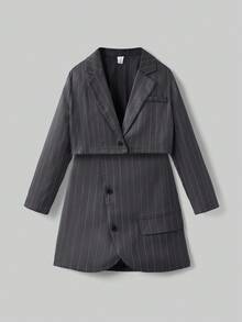 Ontre Set de blazer con cuello con muesca a rayas y minifalda para niña preadolescente