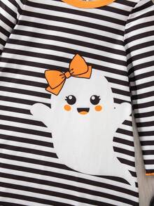 SHEIN Sukienka w paski z długim rękawem dla dziewczynki na Halloween z kreskówkową grafiką - Wielokolorowe - Zobacz 6