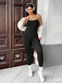 Auralis 大码女式连体裤，黑色紧身裤，女式健身瑜伽裤，秋冬基础款，健身服，女式紧身裤， - 黑色 - 查看 5