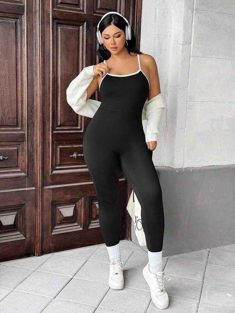 Auralis 大码女式连体裤，黑色紧身裤，女式健身瑜伽裤，秋冬基础款，健身服，女式紧身裤， - 黑色 - 查看 5