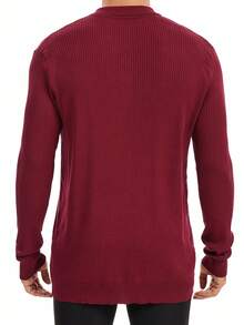 Manfinity Dauomo Men's Solid Color Polo Neck Long Sleeve Casual Sweater - Burgundy - View 2