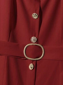 Franclia Đầm suông tay ngắn cổ vuông cài nút phía trước, thắt lưng thanh lịch - Đỏ - Xem 4