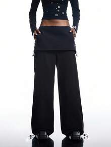 LYSMO 女士时尚通勤纯色低腰阔腿裤