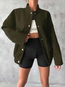 SHEIN Cottnline Women's Solid Color Minimalist Long Sleeve Wool Sweater, Everyday Wear - Dark Green - View 4