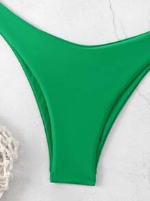 SHEIN Swim Set de bikini de cuello halter de unicolor para mujer con sujetador triangular para vacaciones, playa de verano - Verde - Ver 3