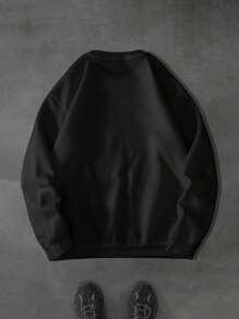 Manfinity Homme 男士休闲宽松长袖套头圆领卫衣，秋冬季 - 黑色 - 查看 2