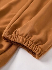 SHEIN 2pcs/Set Teenage Boy Plaid Long Sleeve Hoodie Jacket And Pants Casual Loose Outfit, Autumn/Winter Fall - Coffee Brown - View 3