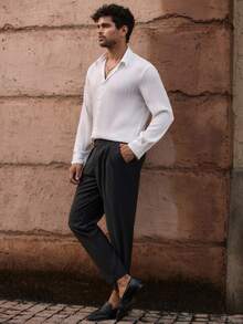 Manfinity VCAY 男士休闲纯色修身长袖衬衫，秋季，Old Money