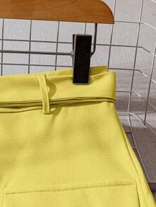 GlowEve 女士纯色单排扣优雅办公室女士直筒裙 - 黃色 - 查看 5