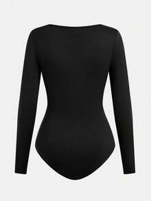 SHEIN Girlism Bộ 2 bộ đồ liền thân màu đen và nâu cổ vuông tay dài màu trơn có nút bấm phía trước cho bé gái tuổi teen, mua 1 tặng 1 - Nhiều màu - Xem 5