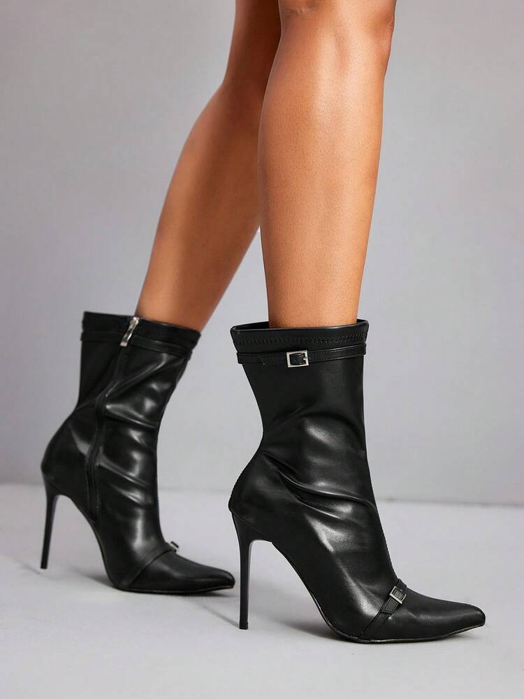 CUCCOO SZL Women's Fashion Sexy Pointed Toe Stiletto Heel Black Ankle Boots