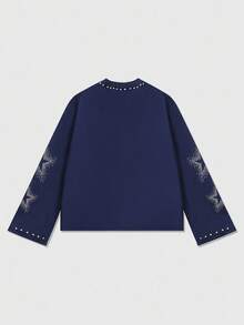 ROMWE MEN Street Life Camiseta de manga larga estampada para hombre, corte holgado y acortado - Azul - Ver 3