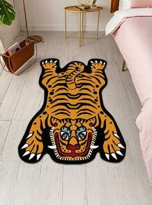 Joivida 1pc Asymmetrical Shaped Tiger Carpet Rug, Bedroom Bedside Mat - Yellow - View 2