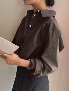 DAZY Casual Solid Color Long Sleeve Shirt, Suitable For Commuting