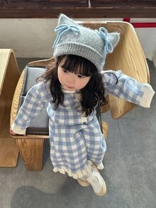 DAZY 2件套女婴格子韩版可爱毛衣外套和针织裤套装秋冬