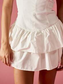 MISSGUIDED Ruffle Tiered Mini Dress Cotton Bustier Summer Party Wedding Guest Boho Sundress Corset Style Adjustable Straps Festival Beach Graduation - White - View 6