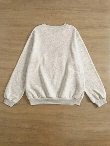 INAWLY Áo nỉ cổ tròn tay dài lót nhiệt in hình ma Halloween dành cho nữ - Màu Xám nhạt - Xem 2