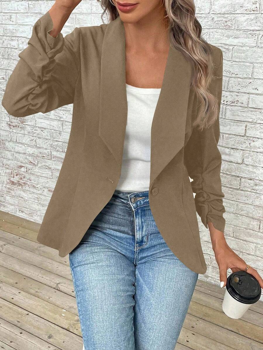 EMERY ROSE Women's Casual Solid Color Single-Button Blazer In Fall/Winter - Army Green - View 1
