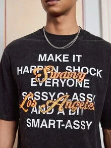 SWAVVY 男士印花圆领短袖T恤 - 黑色 - 查看 3