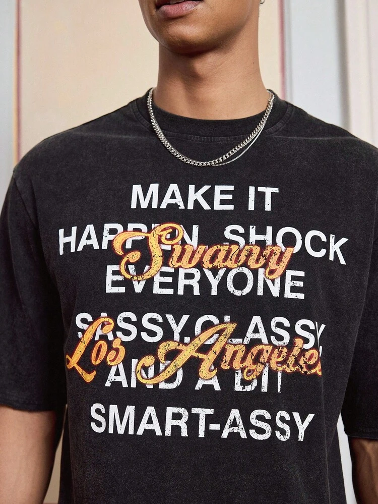 SWAVVY 男士印花圆领短袖T恤 - 黑色 - 查看 3