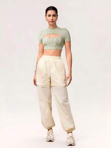 Activina Women's Solid Color Minimalist Daily Cutout Short Sleeve Sports T-Shirt Gym Shirts