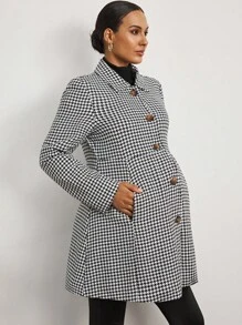 MaterniWear Pregnant Women's Casual Houndstooth Three-In-One Jacket Business Casual Women's Coat With Velvet Lining For Warmth  Winter Coats Office Wear  Winter  Chic Women's Jacket  Fleece Winter Coat - Black and White - View 3