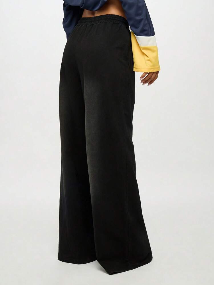 SUMWON WOMEN Wide Leg Jogger Pants With Drawstring And Side Text