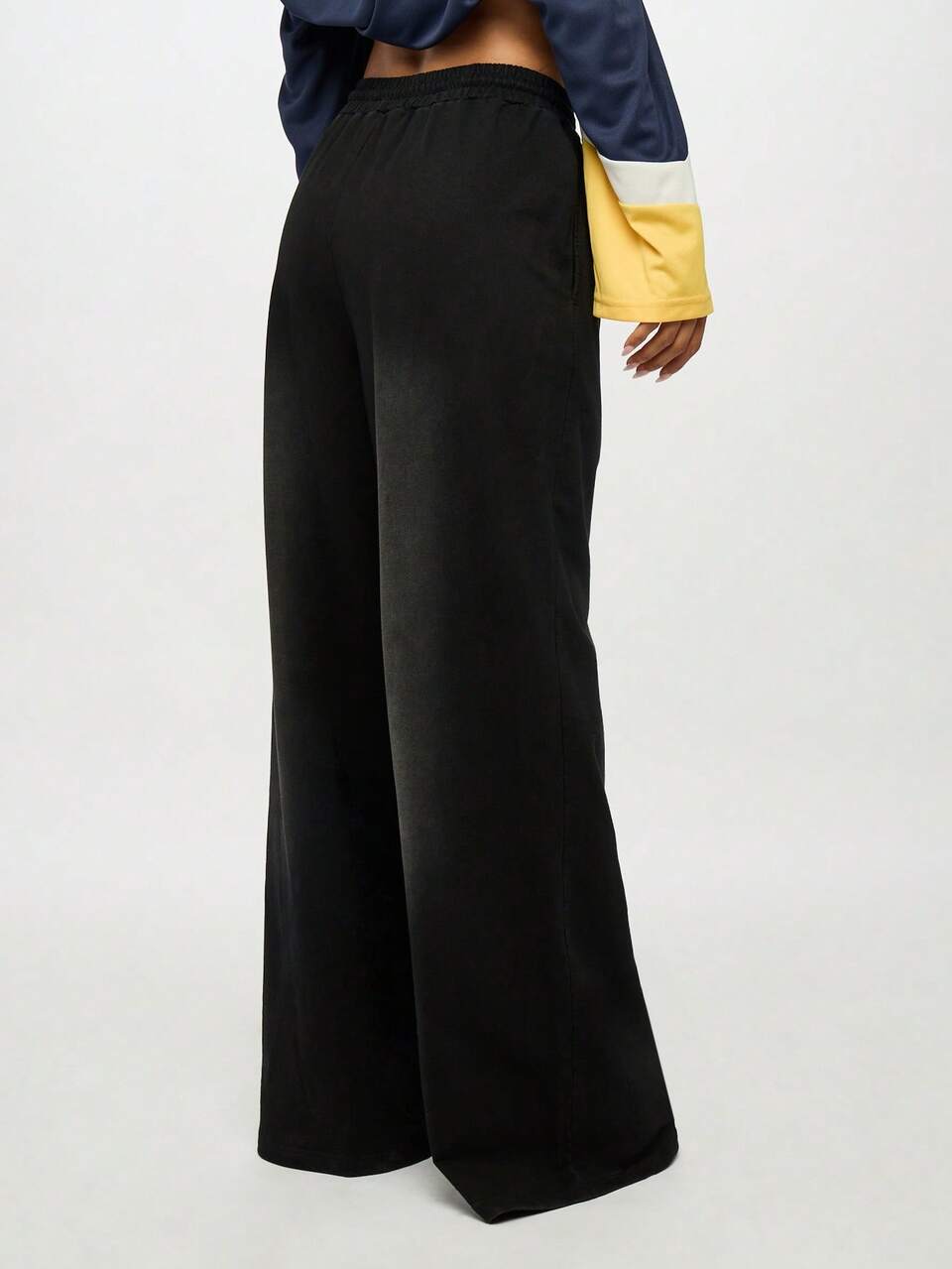 SUMWON WOMEN Wide Leg Jogger Pants With Drawstring And Side Text