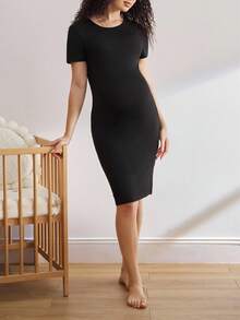 Casual Basic Fashion Nursing Maternity Round Neck Short Sleeve Nightgown