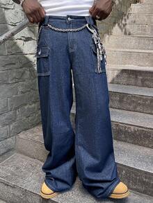 ROMWE MEN Casual Jeans en denim cargo ample avec poches pour hommes - Jean brut - Voir 6