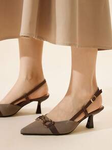 CUCCOO BASICS Women's Fashion Khaki Buckle Strap Pointed Toe High Heel Pumps, Suitable For Commuting, Party, And Dating For Christmas